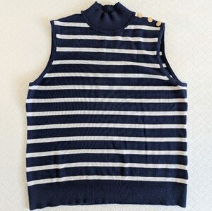 Navy and White Striped Sleeveless Sweater Vest Nautical, Preppy, Coastal  size L